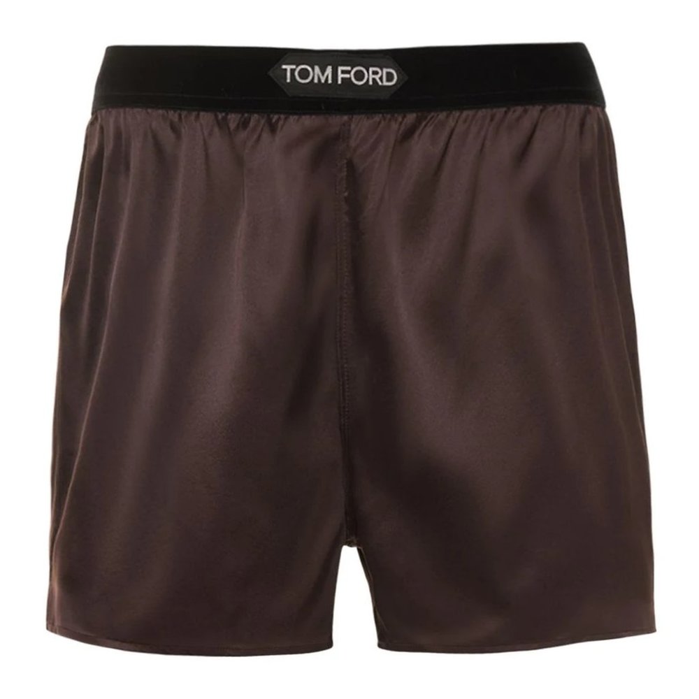 Tom Ford Logo Stretch-silk Shorts (Brown)